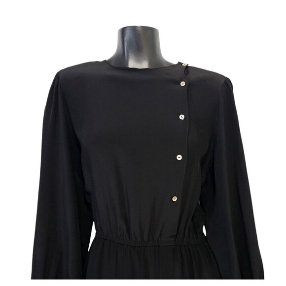 Vintage 1970s B. Altman Black Silk Midi Dress - Picture 4 of 13